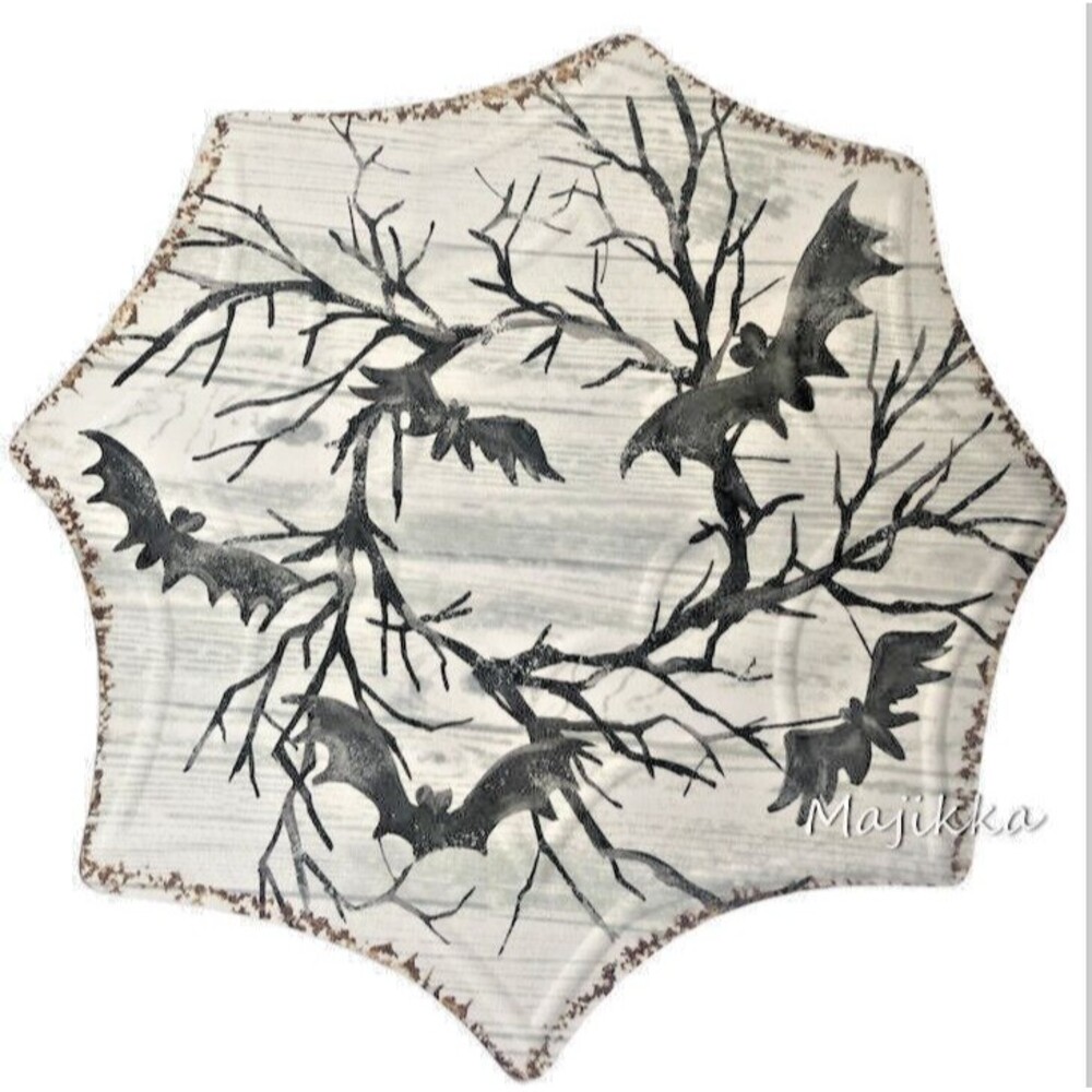 Halloween Spooky Bats Melamine App Snack Plates Set of 4 Spider Web Shape 9 inch